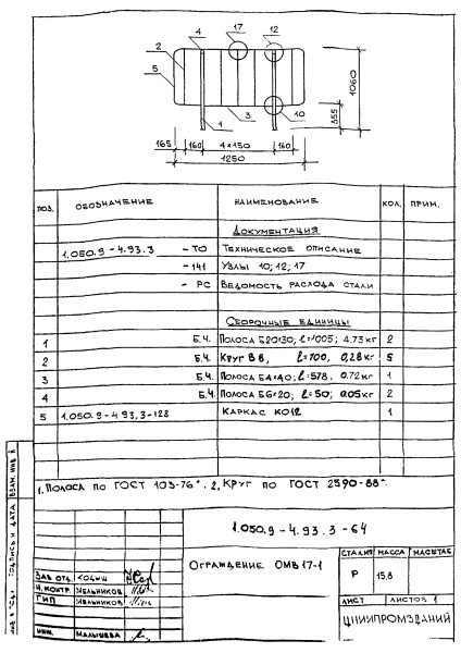 Ограждение ОМВ17-1 (Серия 1.050.9-4.93)