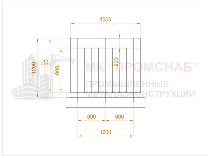 ОГЛП(Ст3)1200/ 600/1500/1 пор.40х4,0/ст.20х20х1,5/2 пер.15х15х1,5/зап.15х15х1,5/Б
