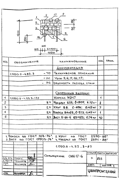 Ограждение ОМН17-6 (Серия 1.050.9-4.93)