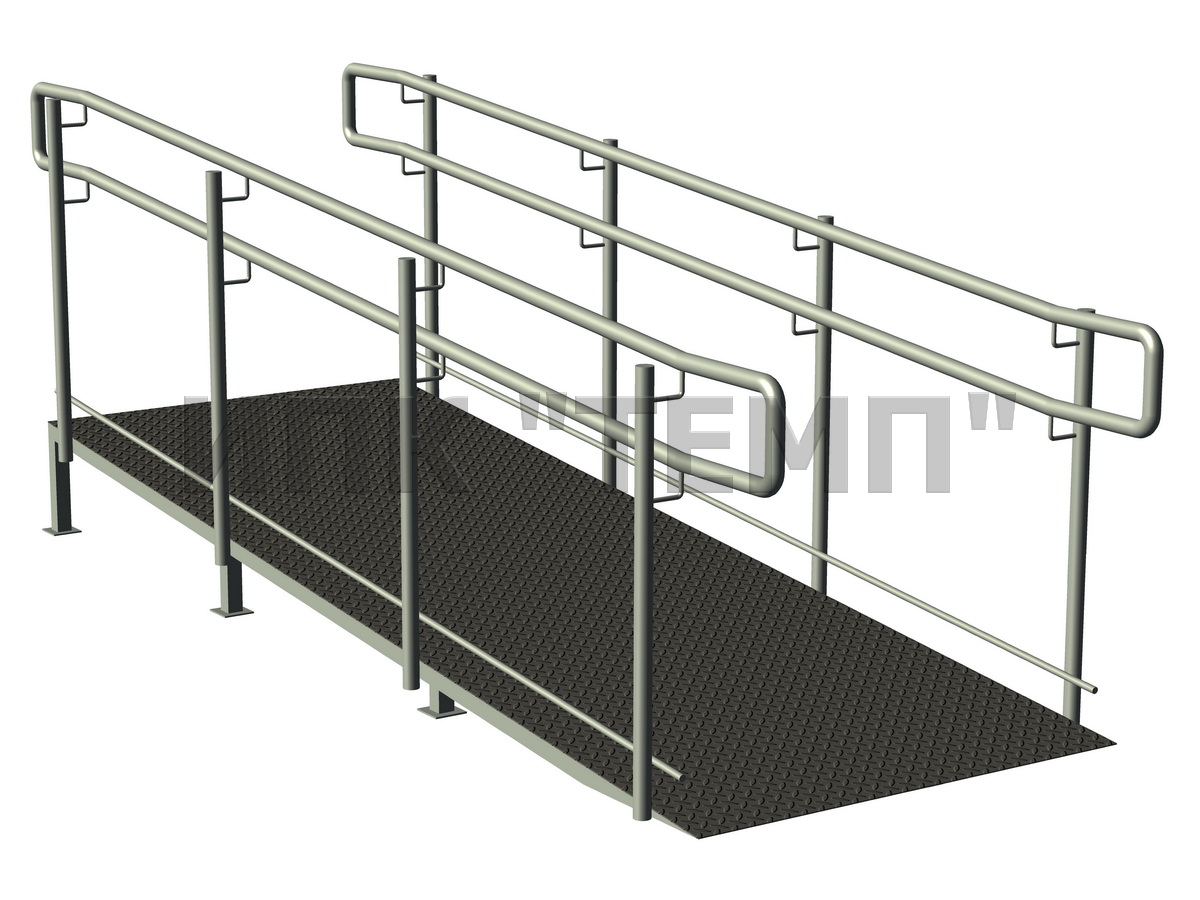 Пандус стац.(AISI304) 900/6000/40х40х1,5/лист риф. 3/пор. 38,1х1,5/ст. 38,1х1,5/1 отб. 16х1,5