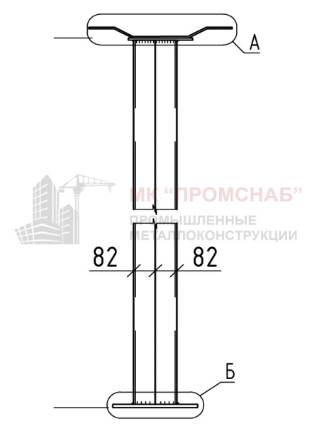 Стойка фахверковая (Ст3)6550/2Ш22/пл.385х250х12/250х200х8,0/510х70х6,0