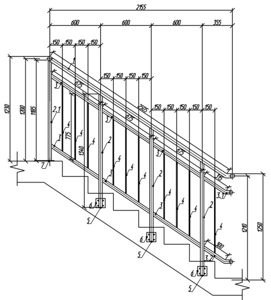 ОГЛ(Ст3)45°/1200/600/2505/1 пор.48х2,0/ст.40х40х2,0/1 пер.40х40х2,0/зап.15х15х1,5/Б