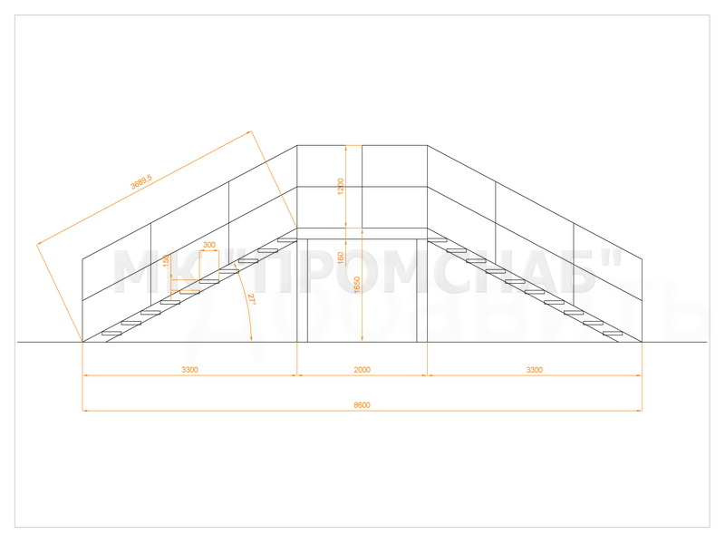 МОП(Ст3)27°/1650/8600/2000/1500/Ш16П/У50х5,0/ПВЛ306/опоры Ш16/10+10